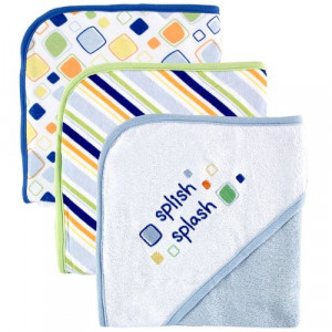 Luvable Friends 3-Pack Embroidered Sayings Hooded Towels – Blue