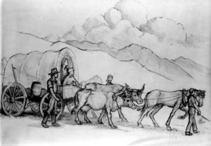 Mormon pioneers, sketched by Ortho Fairbanks.