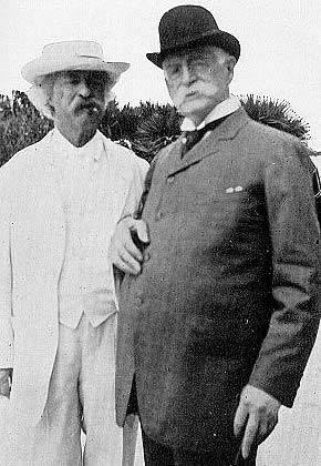 Mark Twain with his lifelong friend, Henry Huttleston Rogers, in 1908 ...