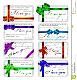 Vector set of postcards with quotes from famous people about the love.