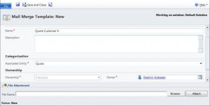 Dynamics CRM 2011, Mail Merge Templates showing Quote Information