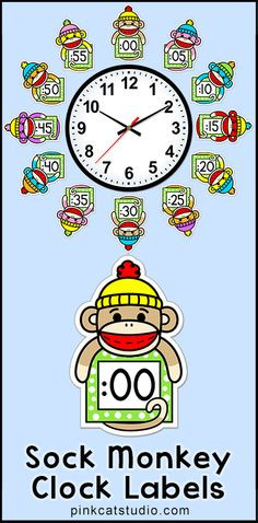 Sock Monkey Theme Clock Labels and Student Worksheets: These fun and ...