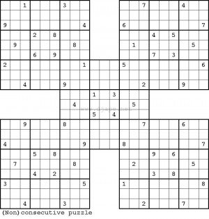 Non Consecutive Samurai Sudoku