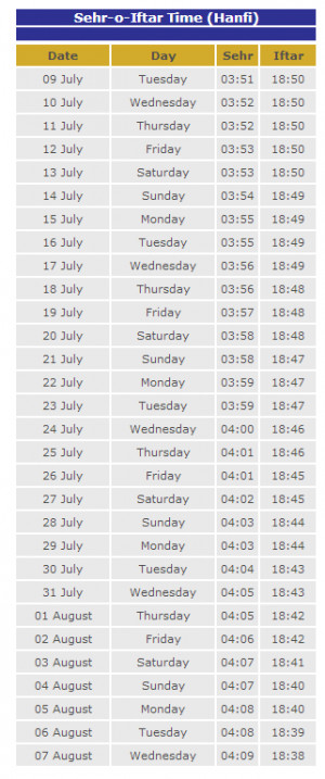 Bangladesh Ramadan Calendar 2013