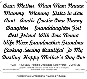 EMBOSSING Female Orientated Words CURSIVE
