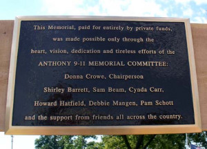 The Anthony 9-11 Memorial Committee Plaque.