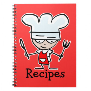 Recipe notebook with cute cartoon chef cook