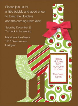 Holiday Wine Chocolate With Bow Holiday Invitations