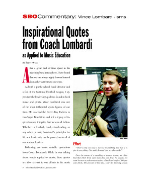 Inspirational Quotes from Coach Lombardi as Applied to Music Education