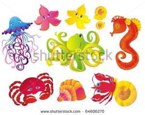 cancer, starfish, crab on a white background. Vector - stock vector ...