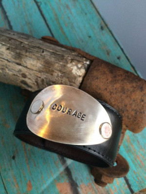 Courage Quote Leather Cuff Bracelet on Etsy, $25.00