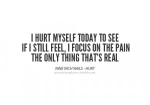 hurt myself today to see if I still feel, I focus on the pain the ...