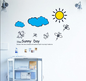 Sunny-day-cartoon-Sun-cloud-vinyl-wall-sticker-Quote-Art-decal ...