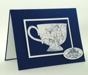 Handmade Any Occasion Card With Antique Floral Tea Cup Navy And White ...