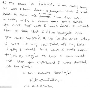 Letter: Dawson asked police to circulate this note to each of his ...