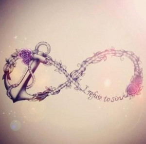 Infinity symbol, anchor tattoo and quote