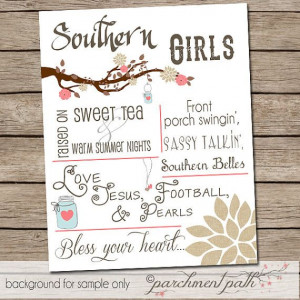 Southern Girls - Wall Art Print - Southern Girls Quote