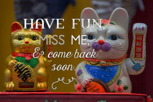 Message for a friend going abroad: Have fun, miss me, and come back ...