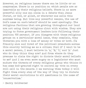 Quote – Barry Goldwater on Religion and Politics