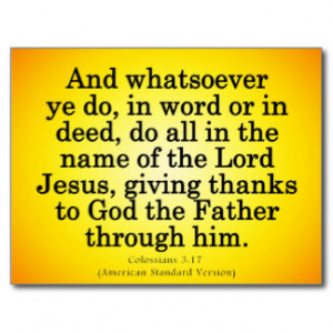 Thankful Service in His Name Colossians 3-17 Post Cards