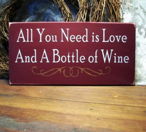 Love and Wine Wall Sign Wood Painted Wine Lover Plaque Burgundy