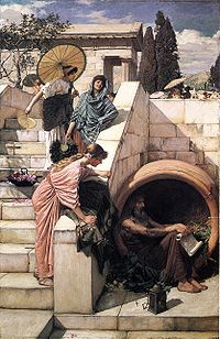 Diogenes by John William Waterhouse , depicting his lamp, tub, and ...
