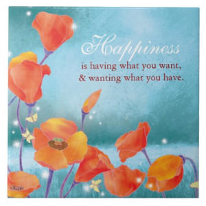 Dreaming Poppies & Happiness Quote Home Decoration Ceramic Tiles