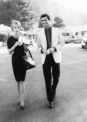 Anthony Perkins and Janet Leigh visit Alfred Hitchcock in his studio ...