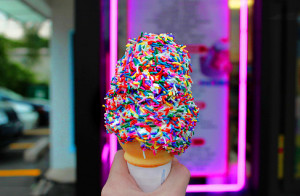 food, ice cream, ice cream cone, rainbow sprinkles, sprinkles, yummy