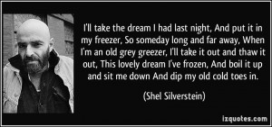 ll take the dream I had last night, And put it in my freezer, So ...