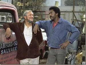 ... to right, Redd Foxx and Demond Wilson on the set of SANFORD AND SON