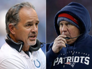 Colts coach Chuck Pagano (left) and Patriots coach Bill Belichick ...
