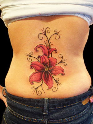 Cute Lily Flower Tattoo for Girls on Back