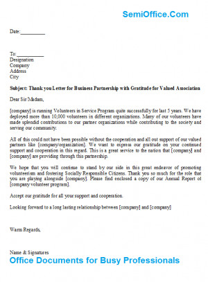 Thank you Letter for Business Partnership with Gratitude for Valued ...