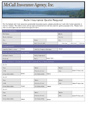Fillable Auto Insurance Quote Request Form - McCall Insurance