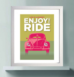 Quote Print, VW Pink Beetle/Bug, Typography poster, Retro Poster