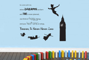 Peter Pan 'Never Never Land' Disney Quote Wall Sticker Vinyl