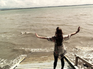 beach, dock, girl, lake, lovely, ocean, paz, sea, water