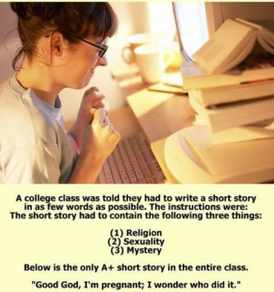 College woman comes up with short story base on 3 concepts, Religion ...