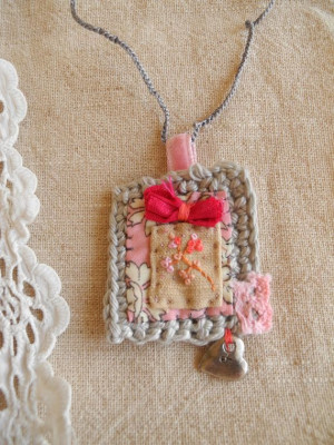 ... Crochet, Fabrics Heart, Heart Necklaces, Flowers Heart, Fabric Hearts