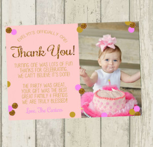 ... Thank You Card, Birthday Thank You, 1st Birthday Thank You Card, Gold