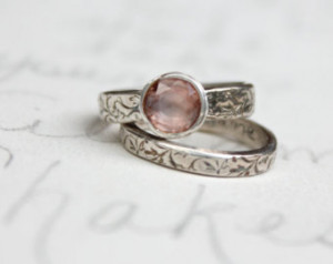 wedding band set. blush pink engagement ring . wuthering heights quote ...