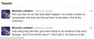... Lambert took to her Twitter account to show her fury at the singer