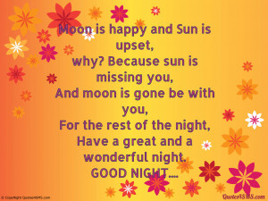 good night quotes sun is upset and moon is happy because sun is