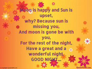 good night quotes sun is upset and moon is happy because sun is