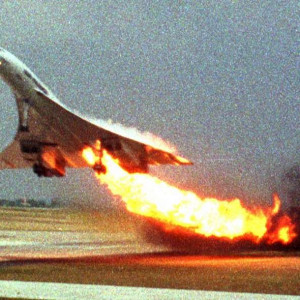 The Air France Concorde takes off with fire trailing from its engine ...