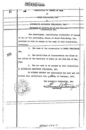 Original Works Publishing Company name change document, page 1.