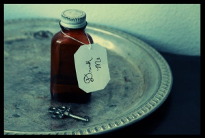 ... alice in wonderland, antique, blue, bottles, drink me, drugs, go ask a