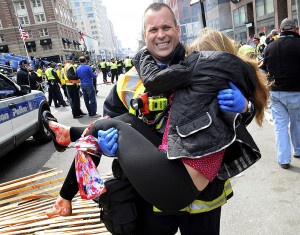 ... near the finish line of the Boston Marathon in Boston. (AP Photo