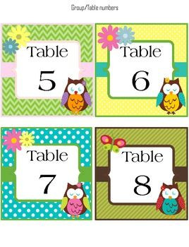 Group/Table number labels (classroom decoration) Owl Theme